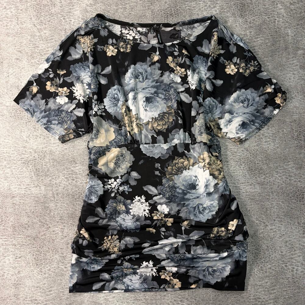 Black Floral Ruched Body Con Blouse